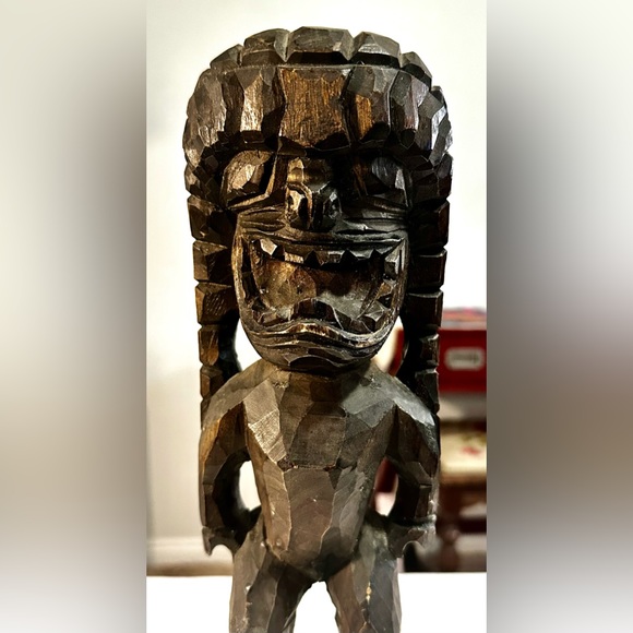 Vintage Hand Carved Wood Hawaiian Tiki God Figure Kuka 'ilimoku King Kamehameha - Picture 12 of 13